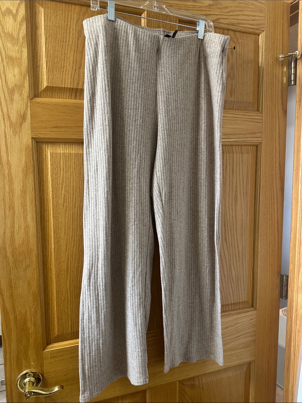 Donna Karan Neutral Ribbed Wide-Leg Knit Pants